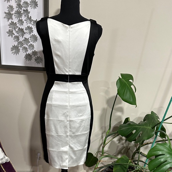 *JAX* Black x White Contrast Panel Bodycon Cocktail Mini Dress Size 6 - Picture 6 of 11